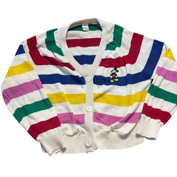 Disney 100 Mickey Mouse Striped Cardigan Sweater Retro Rainbow Multi Women's XL - Picture 1 of 4
